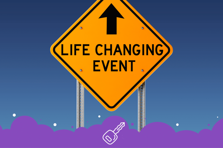 Street sign that says life changing event with an arrow pointin up