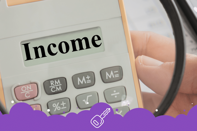 Income shown on a calculator in a persons hand