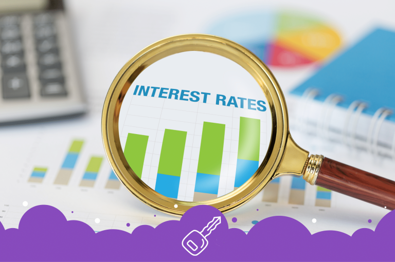 Photo of a magnifying glass staring at the words interest rates