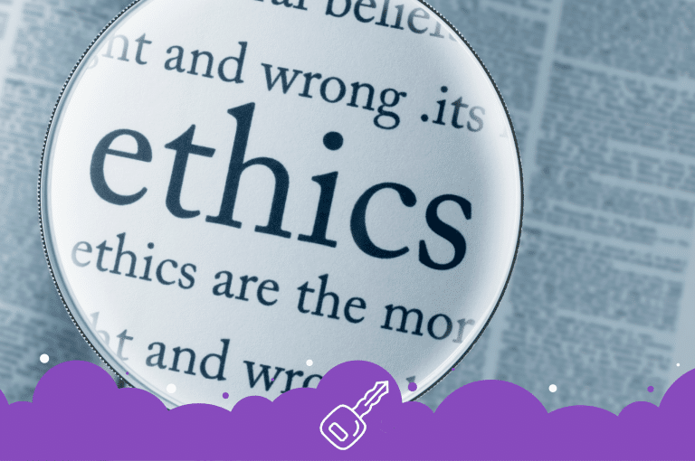 The word Ethics zoomed in a book