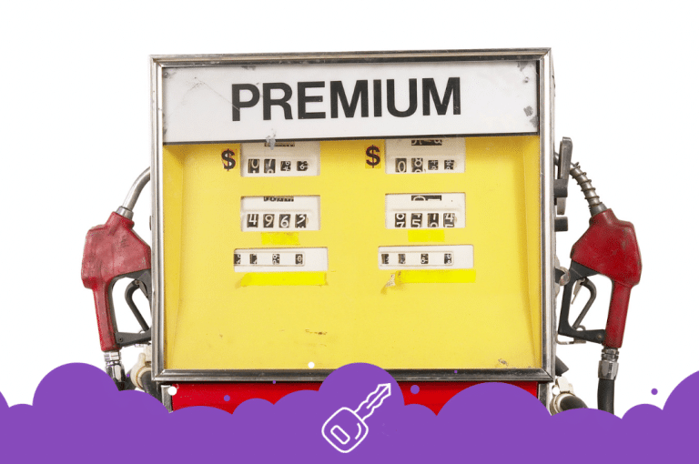 a sign with a yellow frame and a red and black gas pump