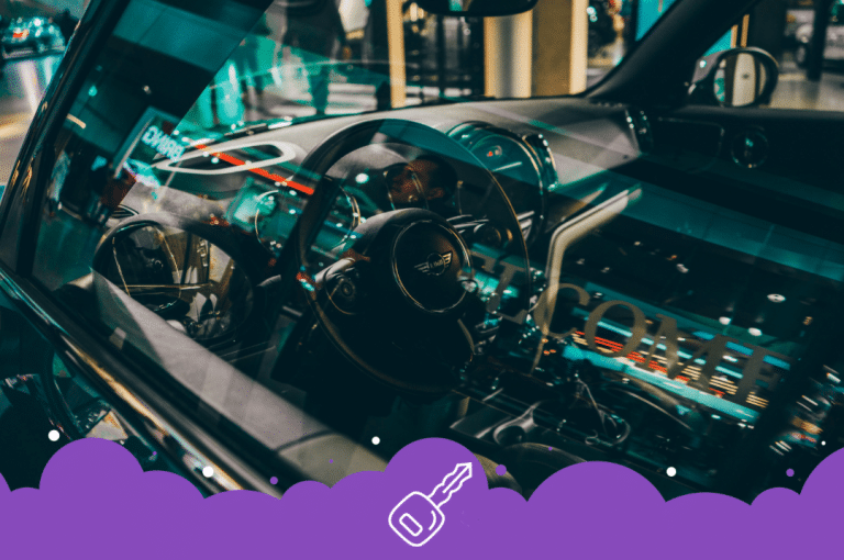 a car with a steering wheel