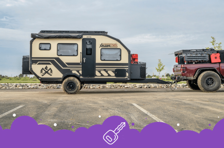 Jeep gladiator with a trailer in the parking lot