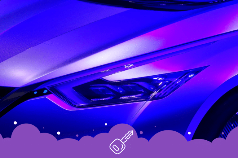 a close up of a car headlight