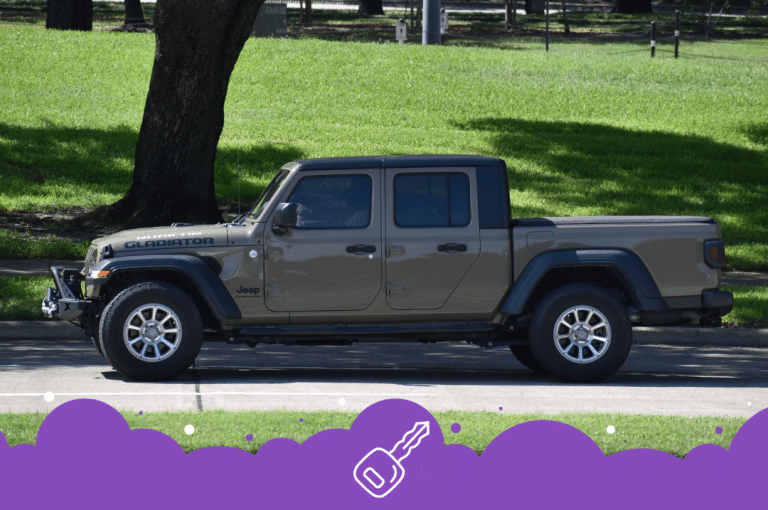 Green Jeep gladiator on the road