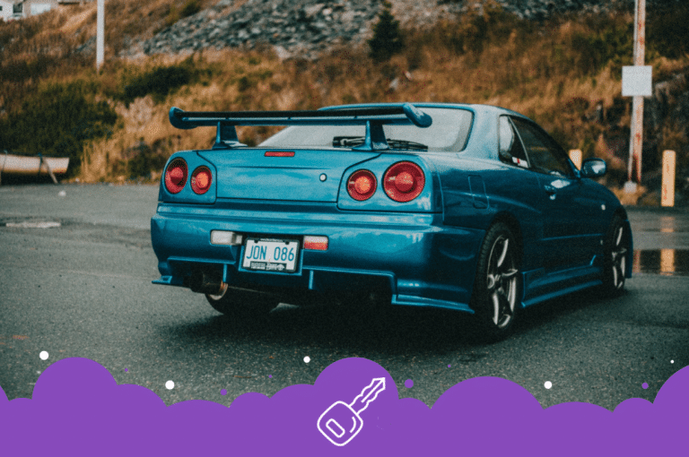 a blue car on the road