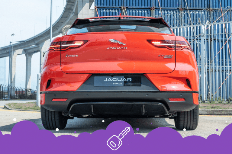 Rear end of a red I pace jaguar