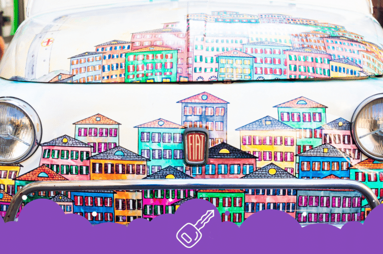 Fiat with colourful houses painted