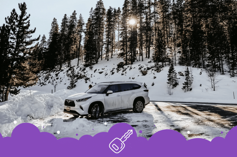 White Toyota Highlander on a snowy mountain