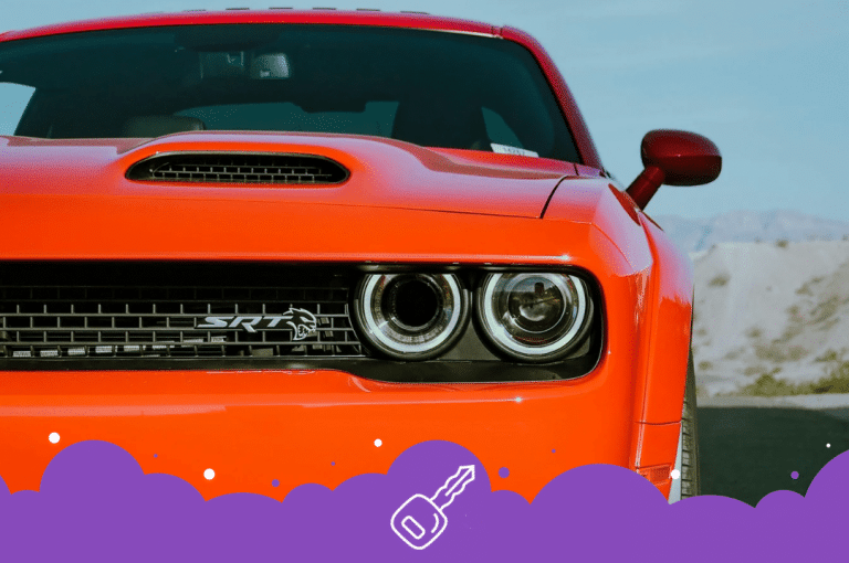 Orange dodge challenger srt close up
