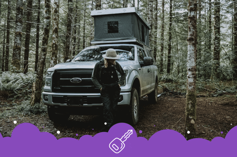 Silver f150 camping in the forest