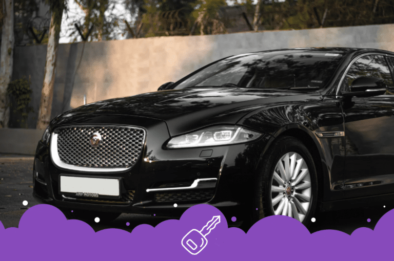 Black jaguar xj parked in the parking lot