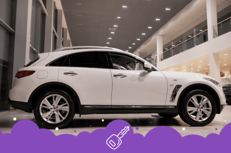 White Infiniti qx50 inside a dealership