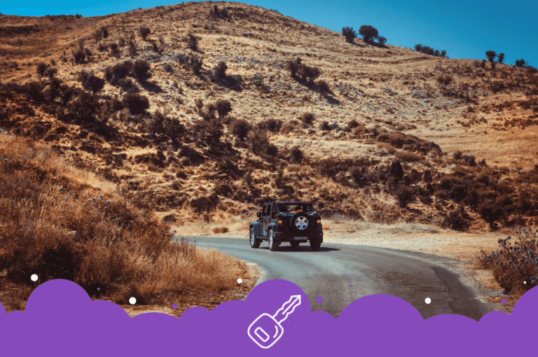 Jeep wrangler driving through the desert