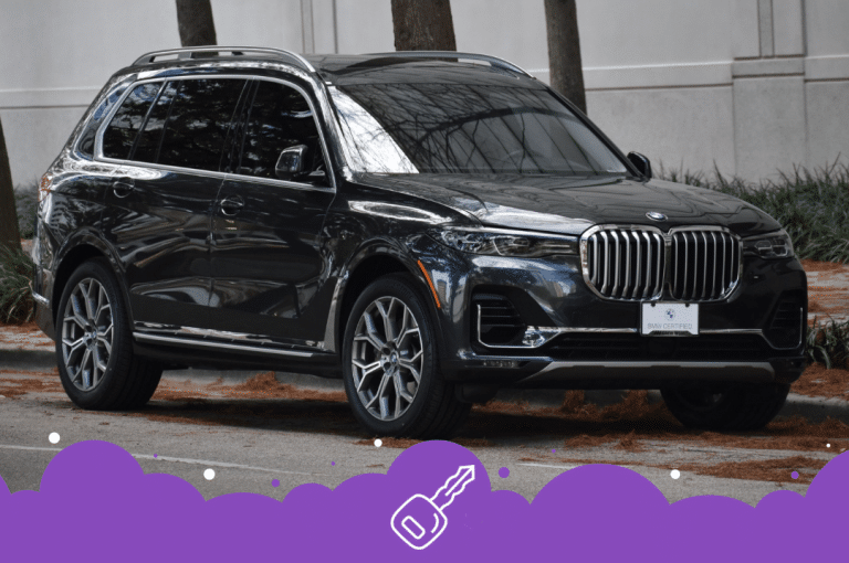 Shiny black bmw parked on the side of the road