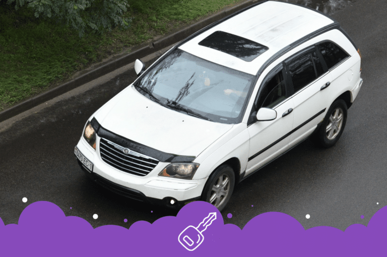 White Chrysler Pacifica driving Ariel view