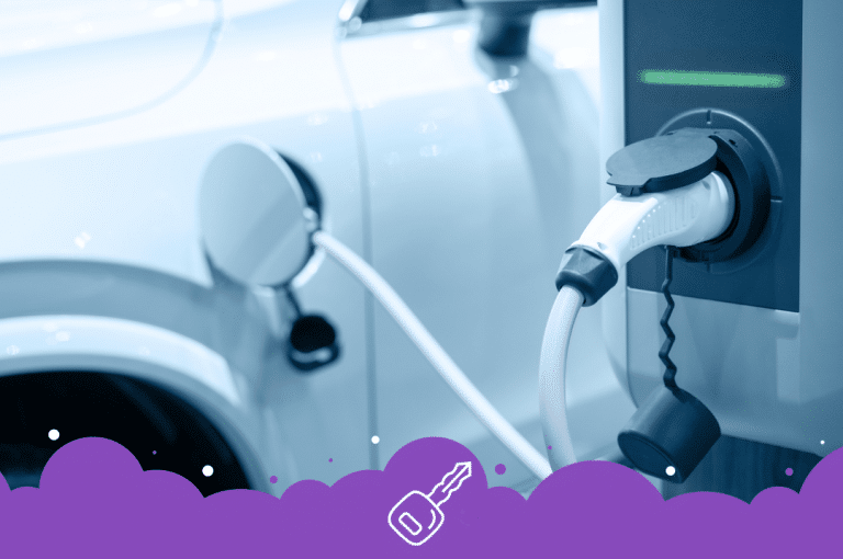 White electric car charging