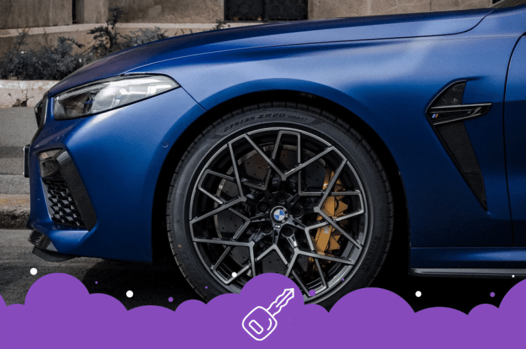 Close up side shot of blue bmw