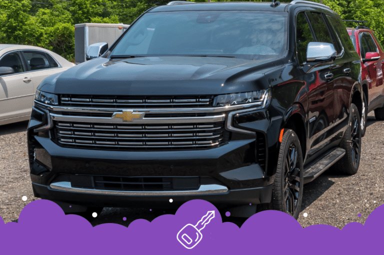 Front shot of black Chevy Tahoe parked