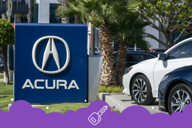 Acura dealer sign with ILXs parked beside