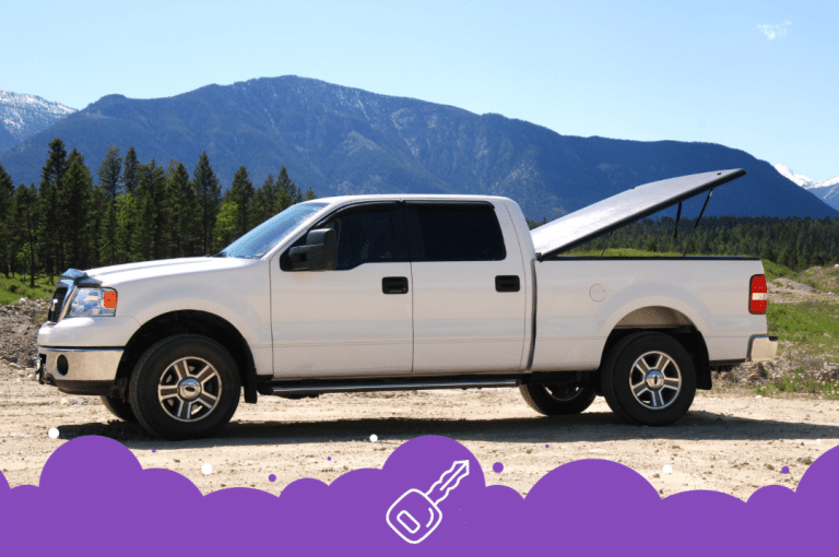 Side shot white pick up truck