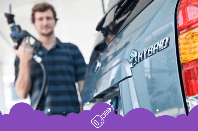 Guy gassing up hybrid car