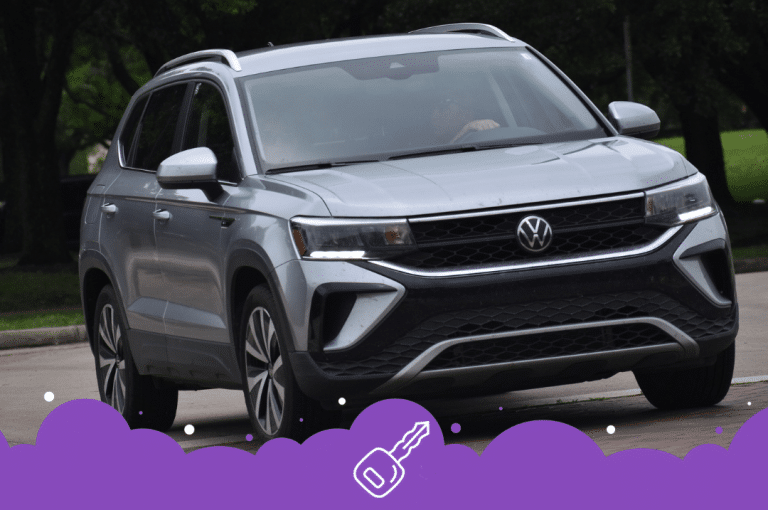 Silver VW taos driving