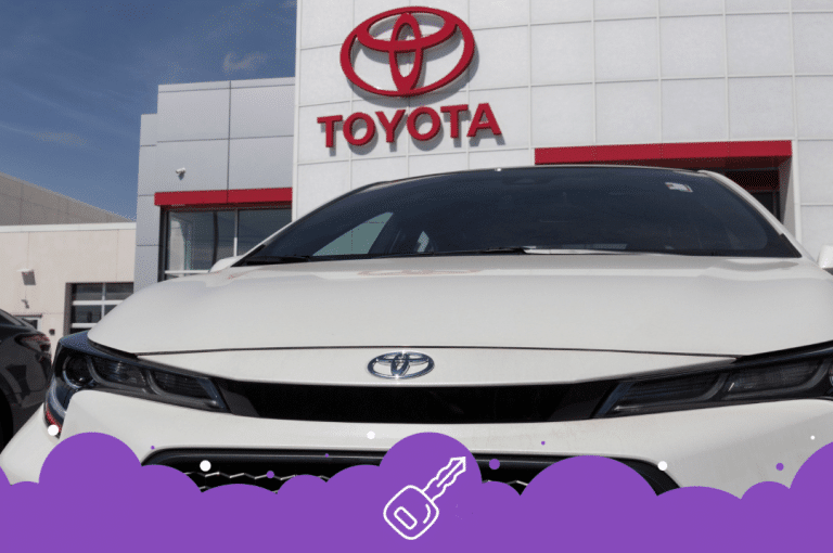 Close up of Toyota Corolla with dealer in background