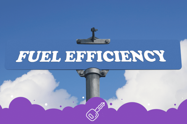 Fuel efficiency sign with sky in background