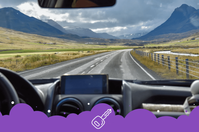 POV view of road trip in mountains