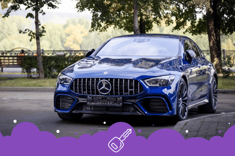 Blue Mercedes gt parked