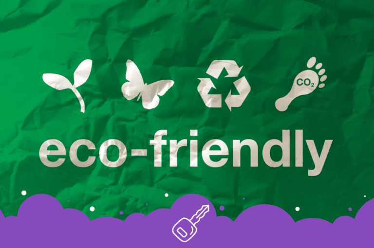 Eco friendly with green background and eco symbols