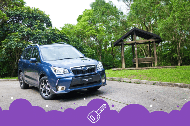 Blue Subaru forester parked on side of road