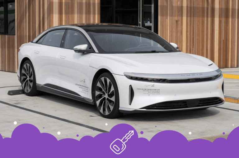 White lucid air parked
