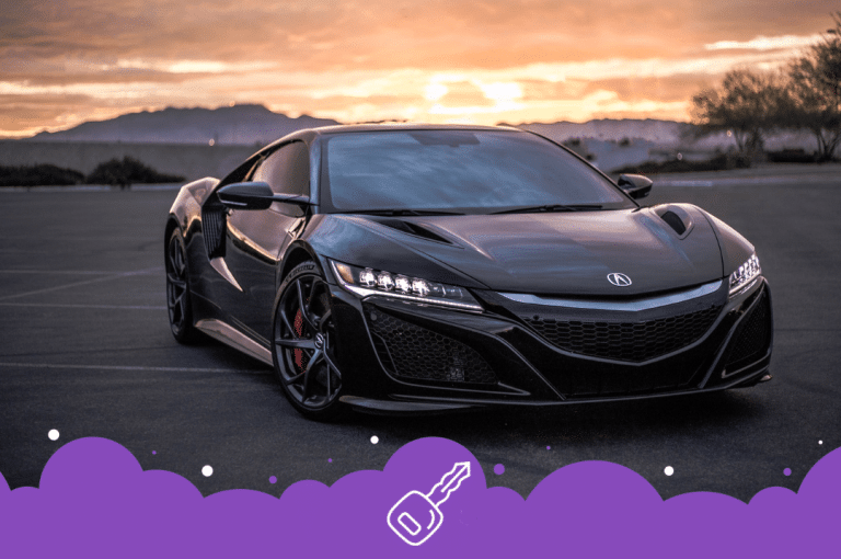 Black acura nsx with sunset in background